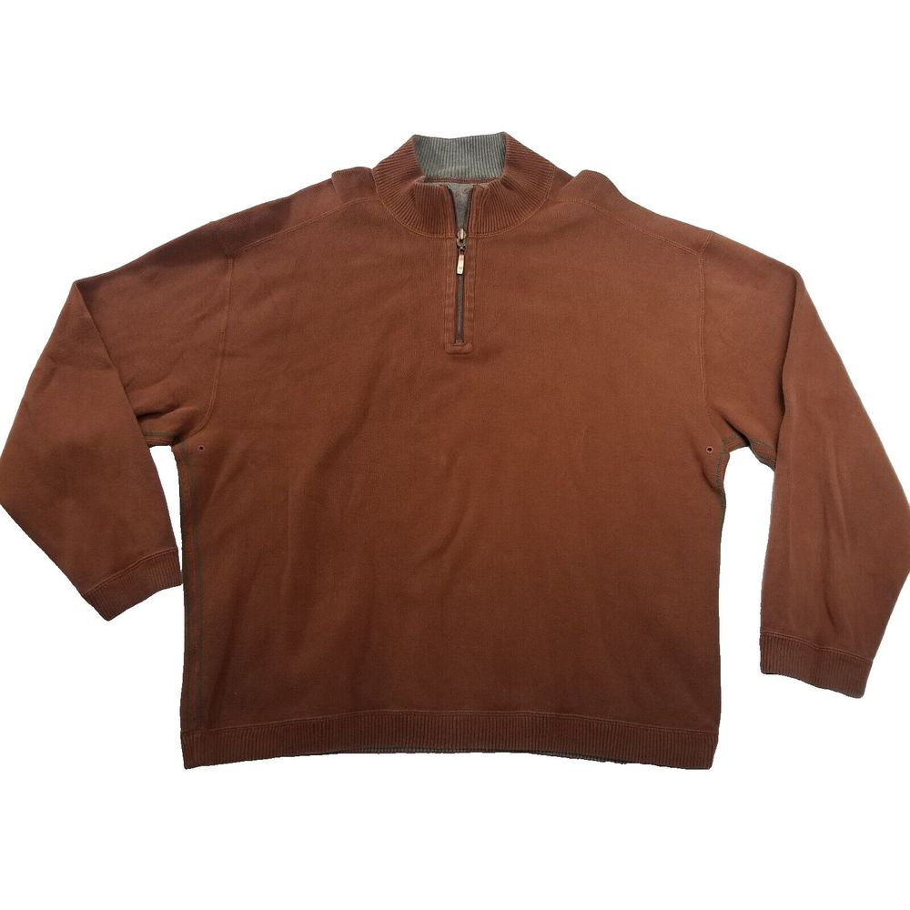 Tommy Bahama  Mockneck Cotton Quarter zip Rust Pullover Sweater Size X Large